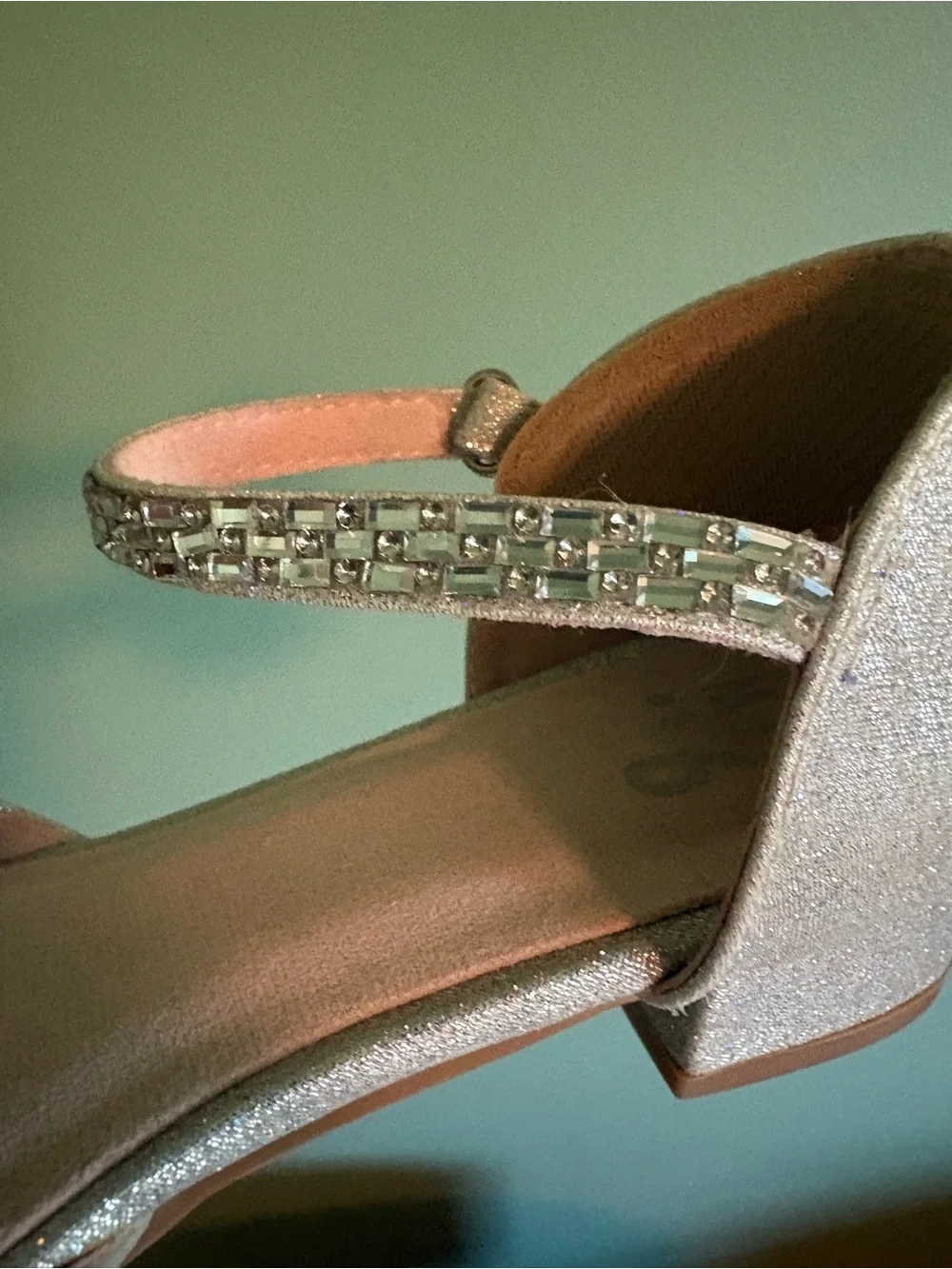 Sparkle Ankle-Strap Kids Low Heel in Silver
